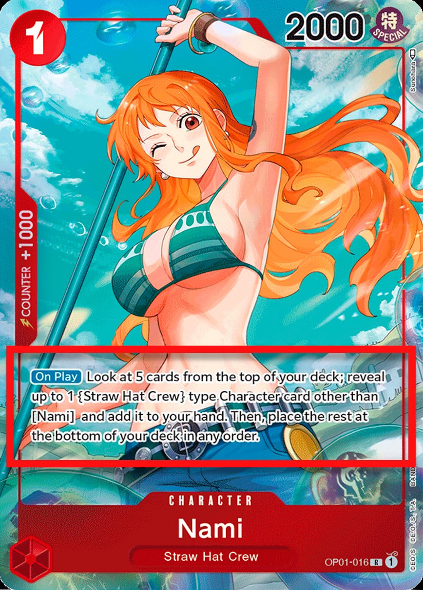 Nami (Alternate Art | Beta Pre-Errata Card | "reveal up to 1 {Straw Hat Crew} type Character")